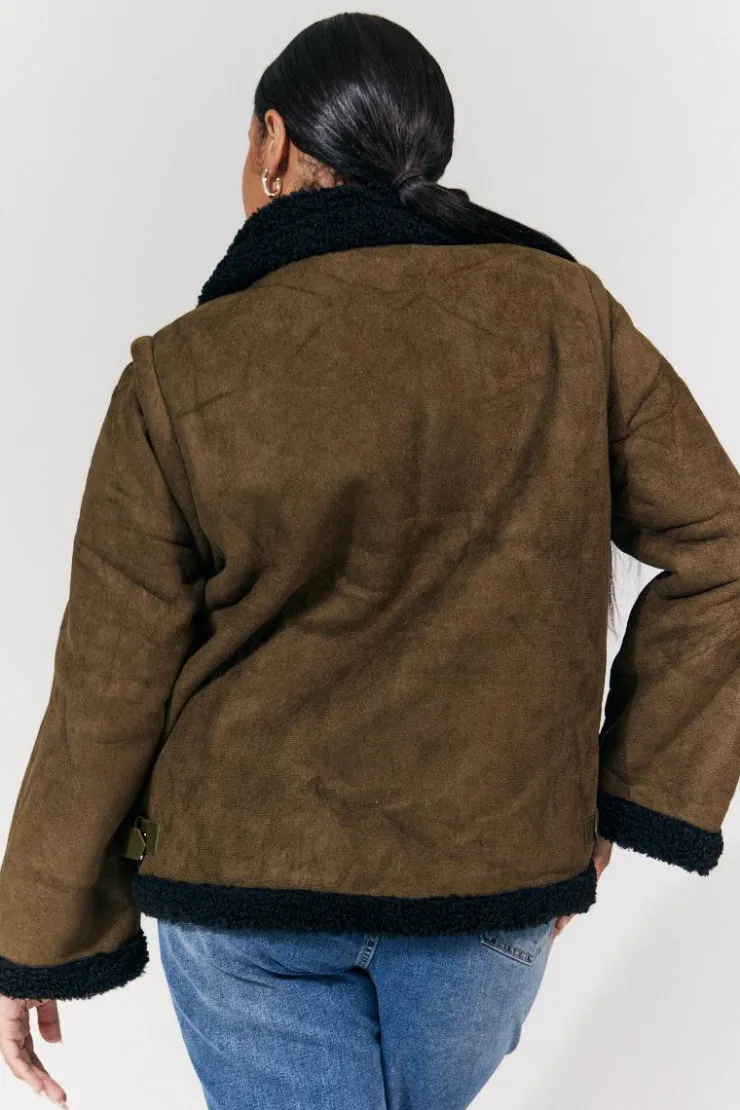 New In The Style 2 in 1 Aviator Coat/Gilet Khaki