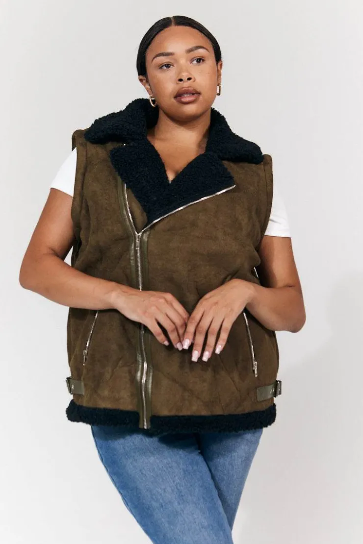 New In The Style 2 in 1 Aviator Coat/Gilet Khaki