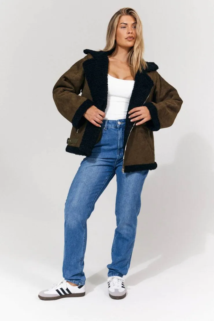 New In The Style 2 in 1 Aviator Coat/Gilet Khaki