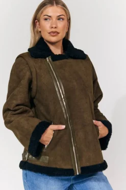 New In The Style 2 in 1 Aviator Coat/Gilet Khaki