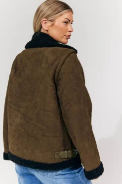 New In The Style 2 in 1 Aviator Coat/Gilet Khaki