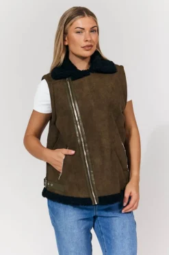 New In The Style 2 in 1 Aviator Coat/Gilet Khaki