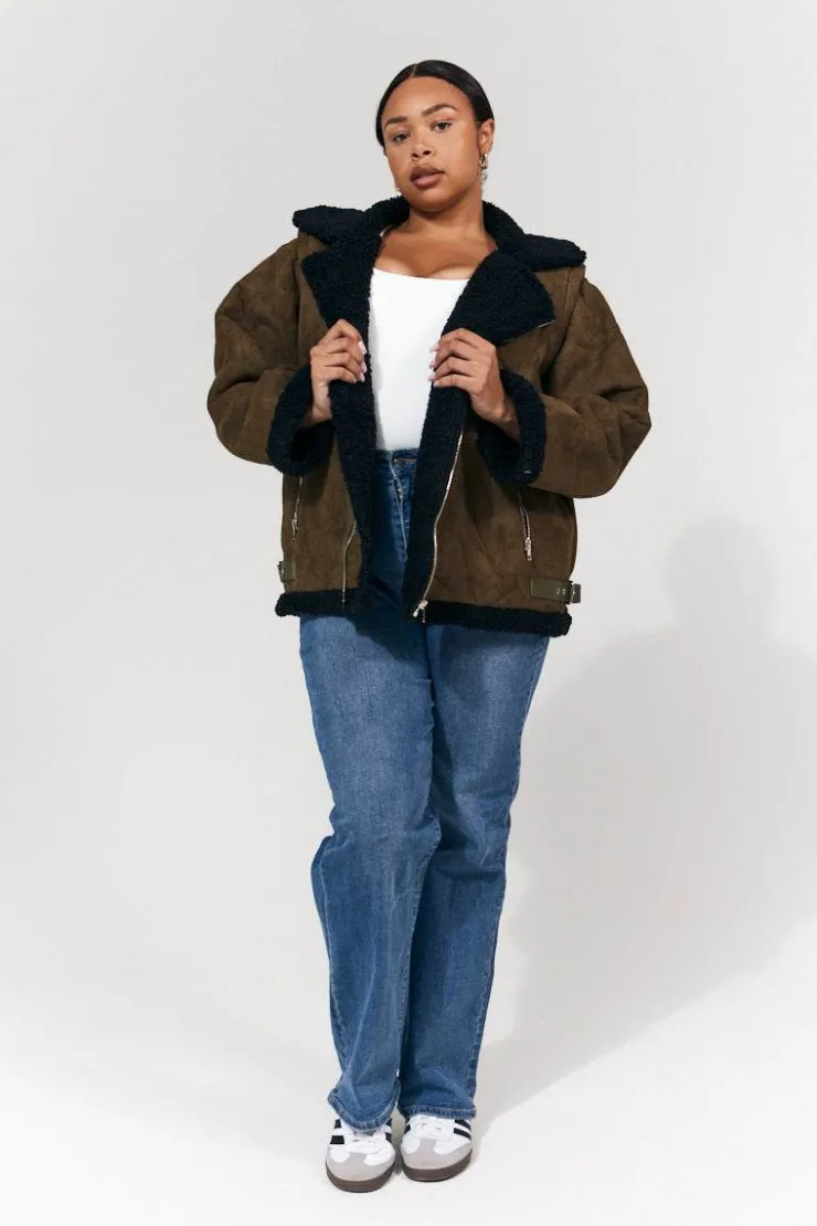 New In The Style 2 in 1 Aviator Coat/Gilet Khaki
