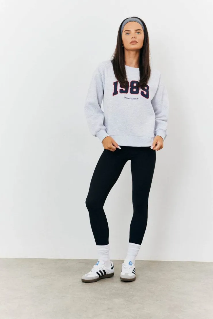New Fits 1989 Printed Graphic Sweatshirt Grey