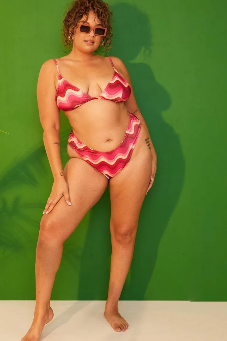 Discount In the Style Abstract High Leg Bikini Bottoms Pink