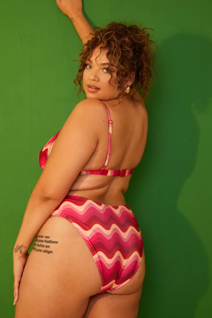 Discount In the Style Abstract High Leg Bikini Bottoms Pink