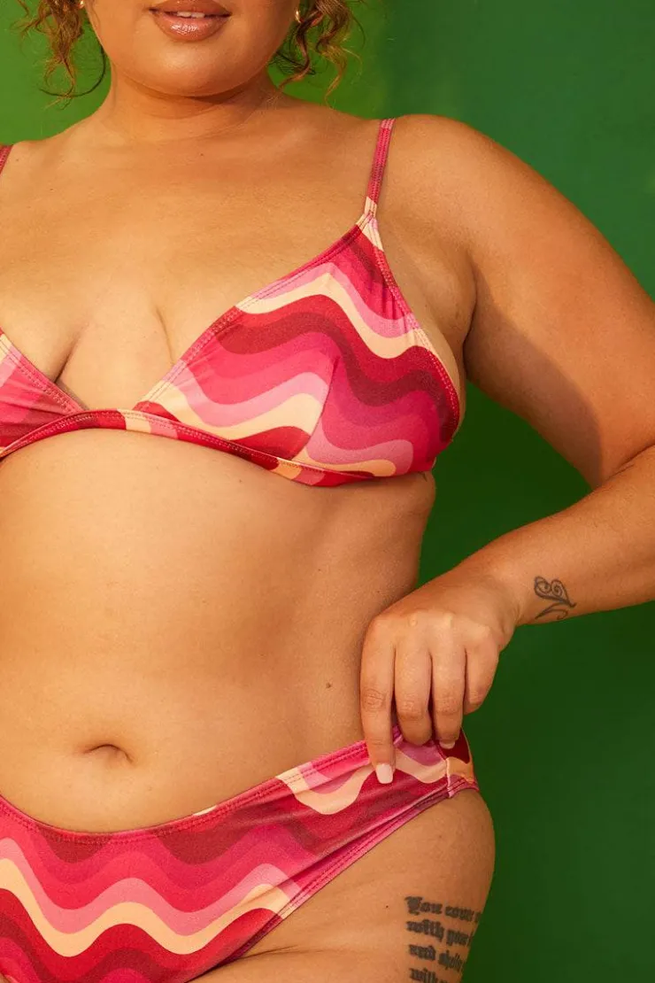 Discount In the Style Abstract High Leg Bikini Bottoms Pink