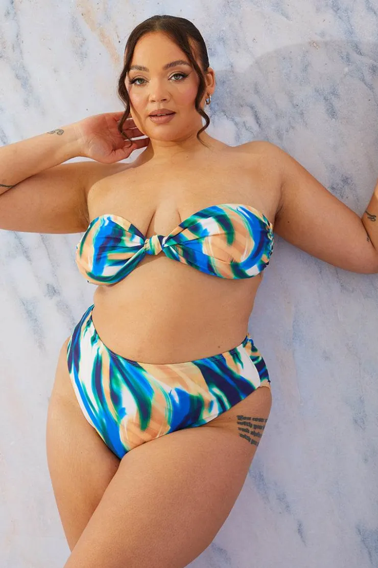 Hot In the Style Abstract Print Bandeau Bikini Top Multi
