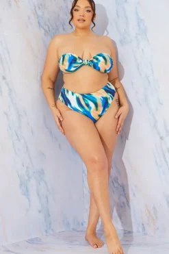 Hot In the Style Abstract Print Bandeau Bikini Top Multi