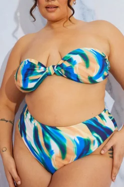 Hot In the Style Abstract Print Bandeau Bikini Top Multi