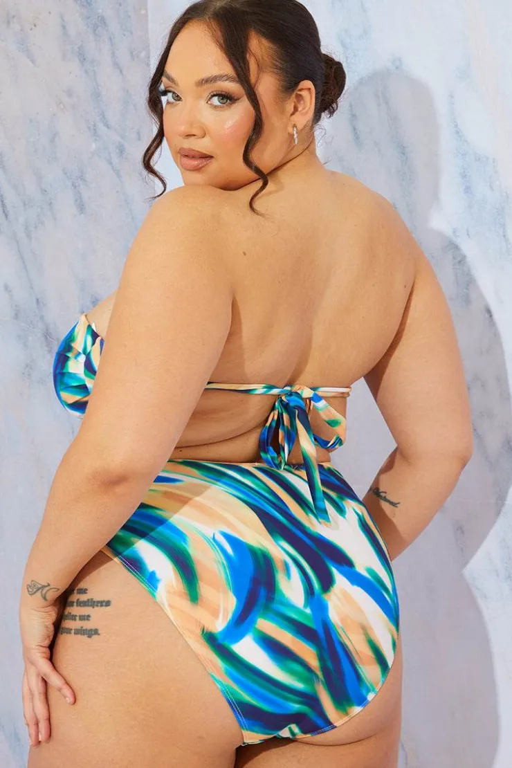 Hot In the Style Abstract Print Bandeau Bikini Top Multi