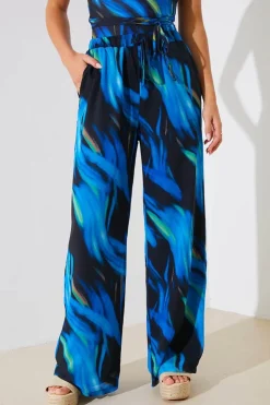 In the Style Abstract Print Chiffon Co-Ord Wide Leg Trousers Blue