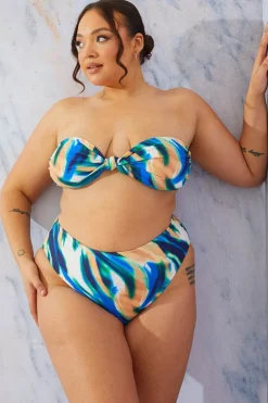 Sale In the Style Abstract Print High Waist High Leg Bikini Bottom Multi