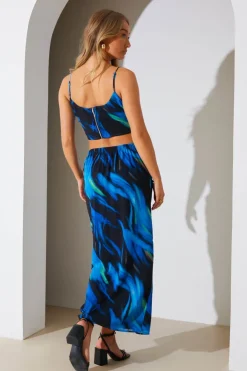 Clearance In the Style Abstract Print Maxi Co-Ord Skirt Blue