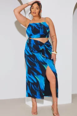 Clearance In the Style Abstract Print Maxi Co-Ord Skirt Blue