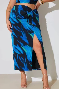 Clearance In the Style Abstract Print Maxi Co-Ord Skirt Blue