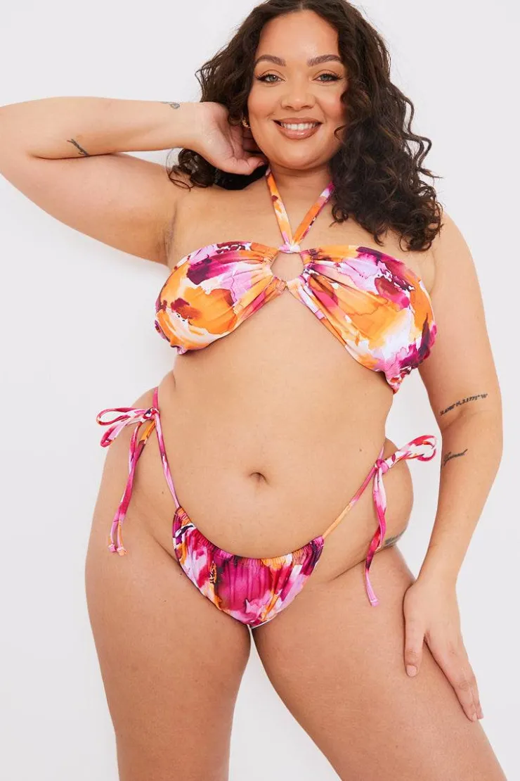 Best In the Style Abstract Print Tie Side Bikini Bottoms Multi