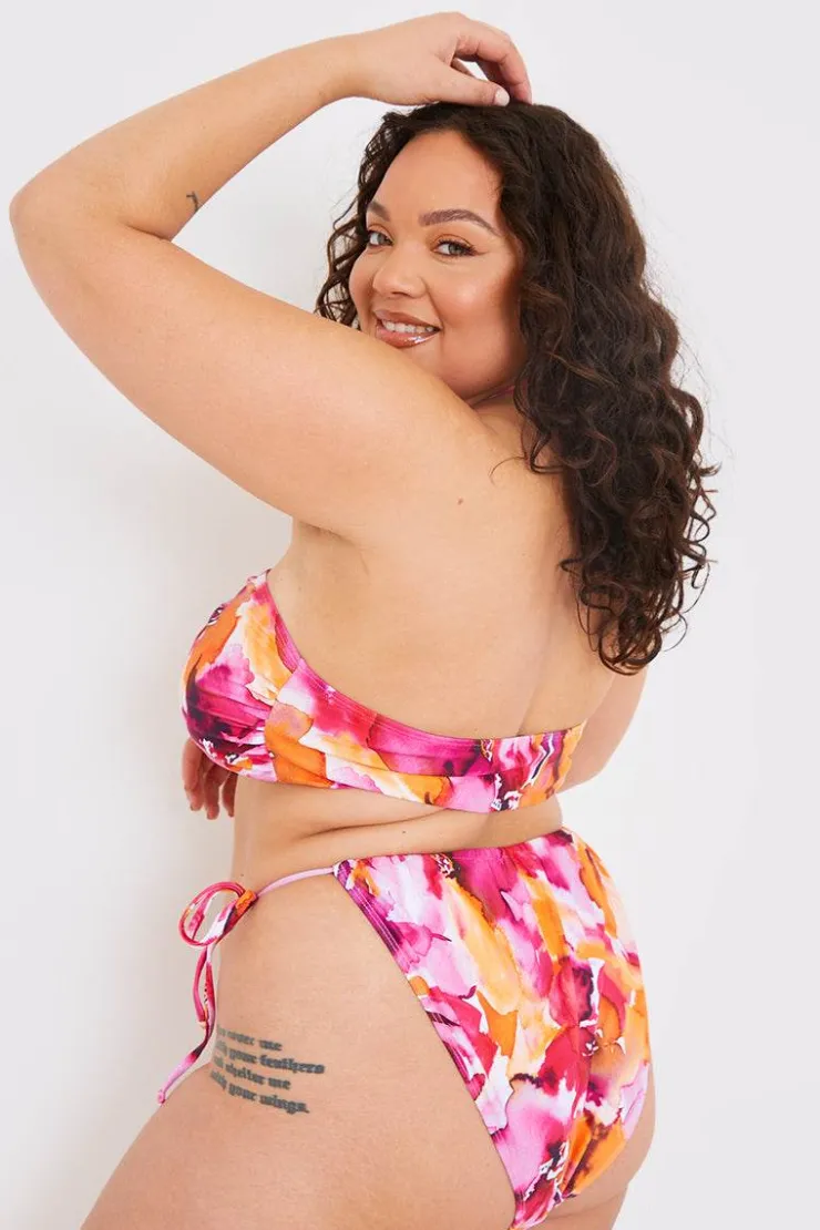 Best In the Style Abstract Print Tie Side Bikini Bottoms Multi