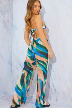 New In the Style Abstract Print Wide Leg Elastic Waist Trousers Multi