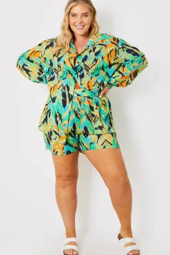 In the Style Abstract Printed Button Up Co-Ord Beach Shirt Red