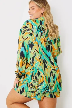 In the Style Abstract Printed Button Up Co-Ord Beach Shirt Red