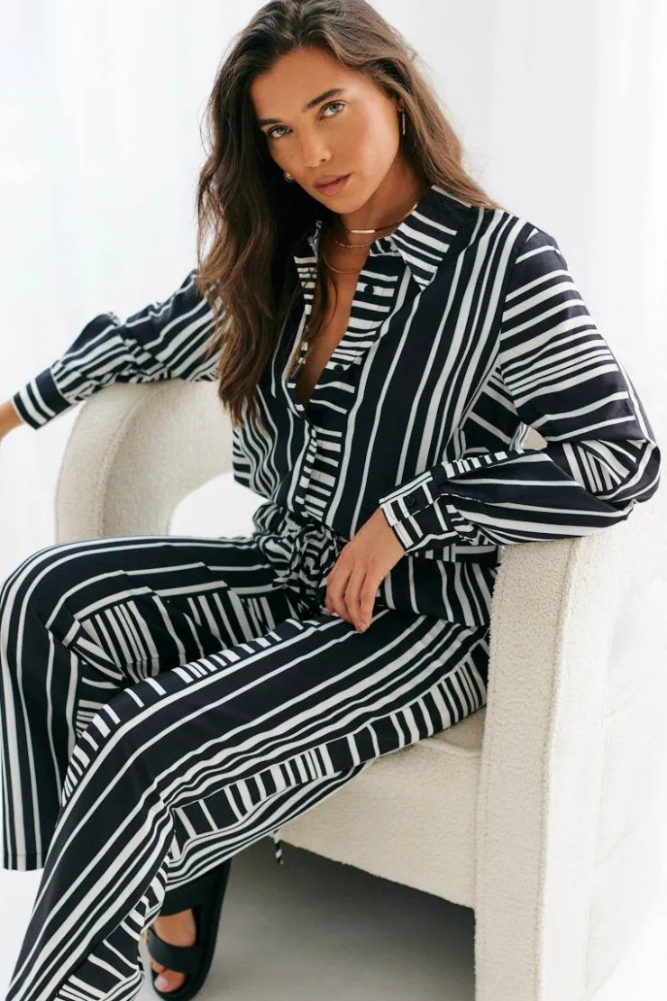 Sale In The Style Abstract Stripe Co-Ord Shirt Black