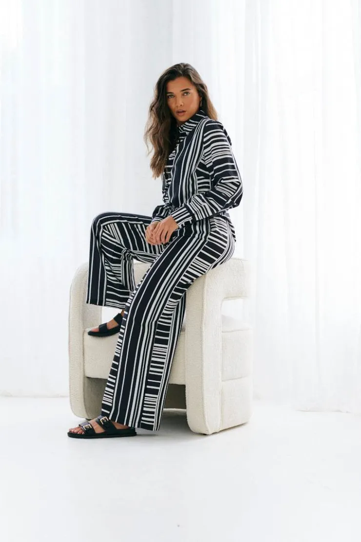 Sale In The Style Abstract Stripe Co-Ord Shirt Black