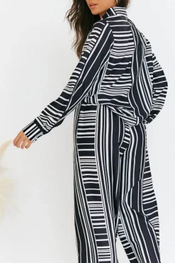 Sale In The Style Abstract Stripe Co-Ord Shirt Black