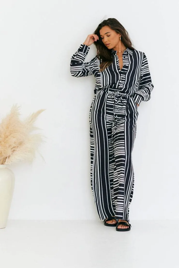 Sale In The Style Abstract Stripe Co-Ord Shirt Black