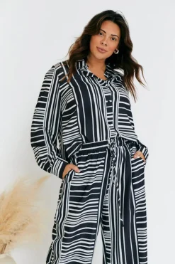 Sale In The Style Abstract Stripe Co-Ord Shirt Black