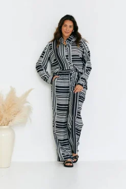 Sale In The Style Abstract Stripe Co-Ord Shirt Black