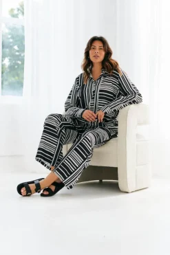 Sale In The Style Abstract Stripe Co-Ord Shirt Black
