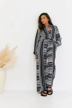 Online In The Style Abstract Stripe Co-Ord Trouser Black
