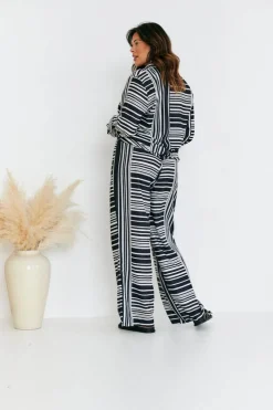 Online In The Style Abstract Stripe Co-Ord Trouser Black