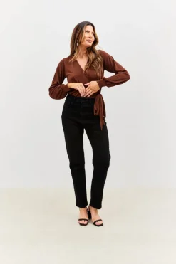Sale In the Style Acetate Slinky Bodysuit Chocolate