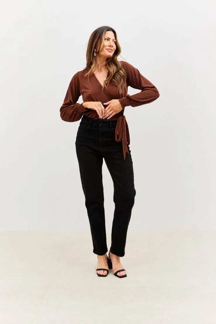 Sale In the Style Acetate Slinky Bodysuit Chocolate