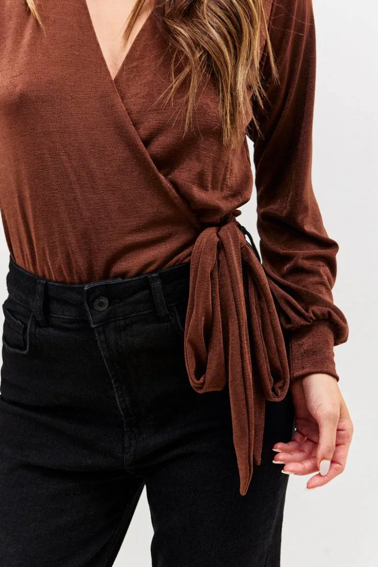 Sale In the Style Acetate Slinky Bodysuit Chocolate