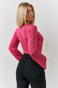 Best In the Style Acetate Slinky Co-Ord Wrap Crop Top Pink