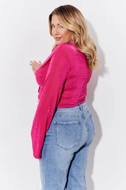 Best In the Style Acetate Slinky Co-Ord Wrap Crop Top Pink