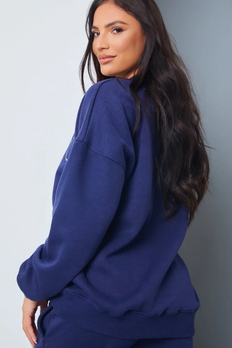 Clearance In the Style Active' Circle Slogan Sweater Navy