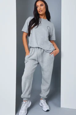 Outlet In the Style Active' Circle Slogan T-Shirt Grey