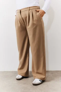 Best In the Style Adjustable Waist Pleat Wide Leg Trouser Brown