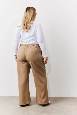 Best In the Style Adjustable Waist Pleat Wide Leg Trouser Brown