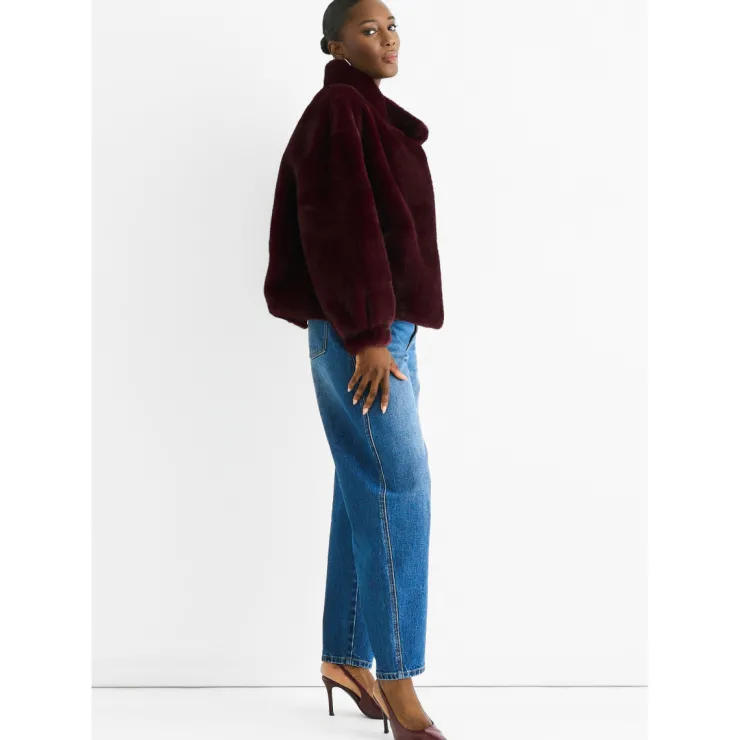 Best Gini London Angora Red Funnel Neck Button Up Faux Fur Jacket