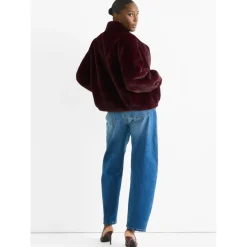 Best Gini London Angora Red Funnel Neck Button Up Faux Fur Jacket