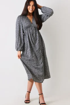 Sale In the Style Animal Print Smock Midi Dress Black