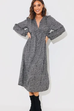 Sale In the Style Animal Print Smock Midi Dress Black
