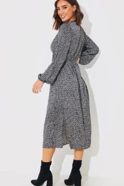 Sale In the Style Animal Print Smock Midi Dress Black