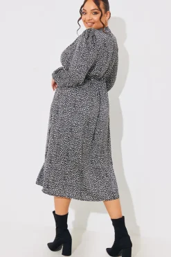 Sale In the Style Animal Print Smock Midi Dress Black