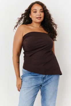 In the Style Asymmetric Bandeau Top Brown